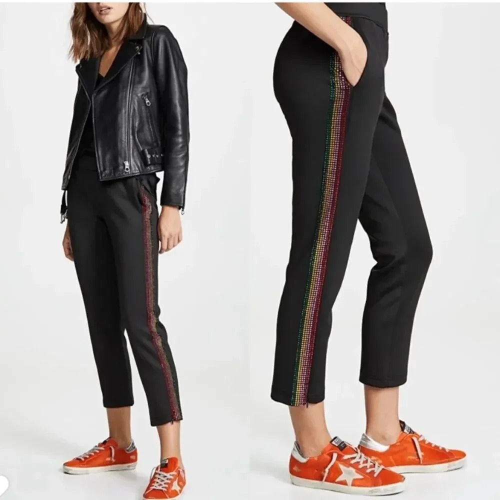 Pam & Gela Cropped Track Pants with Rhinestone Side Stripes Size Small
